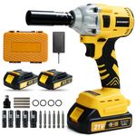 SKOVENSY Cordless Impact Wrench 258Ft-lb（350N.m）, 1/2 Impact Gun, 2 Batteries, Pistola de Impacto, with 5 Sockets, Electric Impact Driver for Car Tires and Home YELLOW