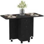 HOMCOM Foldable Dining Table, Rolling Kitchen Table with Storage Drawers and Cabinet, Drop Leaf Table on Wheels, Black