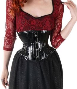 Heavy Duty Double Steel Boned Underbust Black PVC Corset for Womens Waist Training, Black, 5X-Large