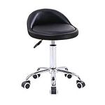 KKTONER PU Leather Round Rolling Stool with Back Rest Height Adjustable Swivel Drafting Work SPA Task Chair with Wheels Black