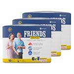 Friends Premium Adult Diapers Pant Style - 30 Count -L- with odour lock and Anti-Bacterial Absorbent Core- Waist Size 30-56 Inch ; 76-142cm