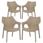 HomiQ Supreme Cambridge Heavy Plastic Chair | Oversized Arm Chair for Indoor and Outdoor Use | Weight Bearing Capacity Upto 250Kg (Color: Beige, Set of 4 Chairs)