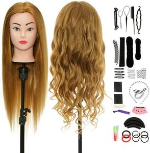 Styling Head Neverland Beauty 24 Inch 80% Real Human Hair Hairdressing Training Head Practice Mannequin Head With Free Clamp + Hair Styling Braid Set(Brown)