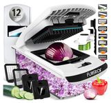 Fullstar (PRO Original Series) Vegetable Chopper, Mandoline Slicer & Spiraliser - 12 Stainless Steel Blades - Dicer, Julienne Cutter & Grater - Dishwasher Safe, BPA-Free (PRO 12-in-1, White)