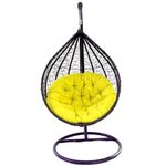 OMCCO Rattan Furniture Single-Seater Swing Chair Hammock with Stand and Cushion Hanging Swing 1 for Outdoor,Indoor,Balcony,Home,Patio,Yard,Garden (Yallow)