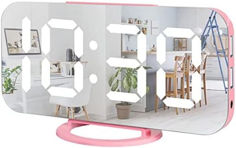 Lamisola Digital Alarm Clock, Large LED Mirror Display,2 USB Charging Ports,Auto Adjustable Brightness,Aesthetic Modern Clocks for Bedroom Office, Pink