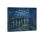 Wieco Art - Starry Night Over the Rhone by Van Gogh Famous Oil Paintings Reproduction Modern Framed Giclee Canvas Print Artwork Seascape Pictures on Canvas Wall Art for Home Office Decorations