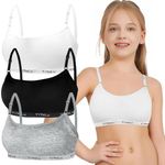 Sports Bra for Girls 3 Pieces Training Bras Sports Underwear with Removable Bust Pad and Adjustable Strap for Teenage Girls 10-14 Years