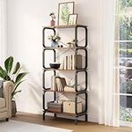 Industrial Bookshelf 5-Tier Wood Bookcases Rustic Brown Shelving Unit with Open Shelves, Wooden Standing Bookshelves Metal Frame Display Rack for Living Room Bedroom, 23.6" W x 11.8" D x 55.1" H