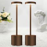 Hapfish Rechargeable LED Table Lamp, 5000mAh 2 Pack Cordless Battery Operated Table Lamps, 3 Color Modes, Dimmable, USB Desk Light for Home, Dining, Bedside, Outdoor, Living Room - Brown