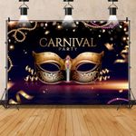 Masquerade Carnival Party Backdrop Mardi Gras Mask Black Gold Party Photography Background Costume Party Decorations Dress-Up Banner Supplies Photo Studio Props 7x5ft