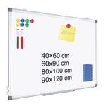 QUEENLINK Magnetic Whiteboard, 60 X 90 cm Aluminium Frame Dry Erase White Board for Wall, Home Office School Writing Board with Pen Tray