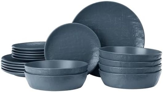 Navaris Servizio Piatti da 6 Persone - Set di 18 Piatti Moderni Colorati Particolari - Accessori Cucina Stile Moderno - Servizi Tavola in Ceramica - Gres Blu Fumo Effetto Lino