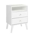 Prepac WDNR-1401-1 Milo Mid Century Modern 2-Drawer Tall Nightstand with Open Shelf, White