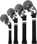 Scott Edward Knitted Golf Head Covers 4PCS Handmade Fit Well for Driver and Fairway Woods with Long Neck Pom Pom Golf Club Headcovers Set