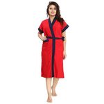 Poorak bathrobes terry cotton free size bathrobe for women, bathsuit fit up to 42 inches chest size ladies - Navy Red bathrobe