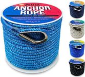 Premium Boat Anchor Rope 100 Ft Double Braided Boat Anchor Line Blue Nylon Marine Rope Braided 3/8 Anchor Rope Reel for Many Anchors & Boats 3/8 Inch Blue