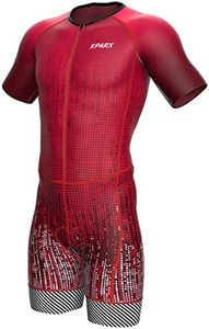 Sparx Mens Triathlon Suit - Aero Triathlon Suit Men - Short Sleeve Tri Suit Racesuit, Burgundy, XX-Large