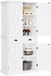 YITAHOME 72'' Tall Kitchen Pantry, Farmhouse Kitchen Storage Cabinets with Barn Doors, Drawer and Adjustable Shelves, Wood Cupboard for Kitchen, Dining Room, Bathroom, White