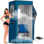 Adamson Full Size Portable Sauna - Indoor Sauna Tent for Home Spa Relaxation + Chair + Remote + Foot Massager - New Version - Nylon Blue