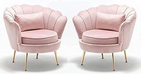 FESTIVAL BAZAR Living Room Vintage Velvet Fabric Tub Armchairs with Metal Leg Armrests Lounge Comfortable Royal & Luxury (Pink, 1 Seater (Set of 2))
