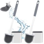 Zeskuu 2 Pack Toilet Brush, Silicone Toilet Brush and Holder Set with Flexible Bristles No-Slip Silicone Handle & Anti-drip Holder, Silicone Toilet Brush with Quick Drying Holder Set