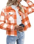 Zeagoo Cropped Jacket Womens Flannel Wool Blend Plaid Button Down Shirt Fashion Winter Shacket Coat Tops