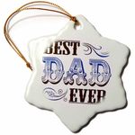 3dRose Best Dad Ever Snowflake Ornament, Multi-Colour, 3-Inch