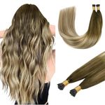 DOORES ITip Human Hair Extensions Real Hair, Balayage Walnut Brown to Ash Brown and Bleach Blonde 22 Inch 50g/50s, I Tip Hair Extensions for Women Long Extensions