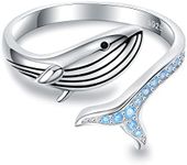 925-Sterling-Silver Whale Adjustable Ring for Women - White Gold Plated Finger Cute Sea Animals Fish Open Ring Birthday Christmas Jewelry Gift for Teen Girls