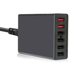 FSKE 60W 6-Port Multi USB Charging Station with 2* Rapid Charge 3.0 USB Ports with iSmart Technology, Fast Charger for Smartphones Kindles Tablets for iPhone iPAD XIAOMI LG HTC Samsung Galaxy etc.