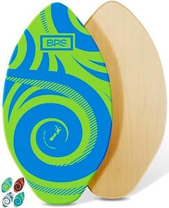 BPS 'Koru' Best Performance 40" Wooden Skimboard | Colored EVA Grip Pad High Gloss Clear Coat | Kids and Adults, Textured Wax Free Foam | Green with Dark Blue Accent