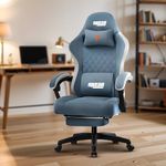 DROGO Throne Ergonomic Gaming Chair with Foot Rest, Armrest & Adjustable Seat | Computer Chair with Fabric, Head & Massager Lumbar Support Pillow | Home & Office Chair with Full Recline (Lite Blue)