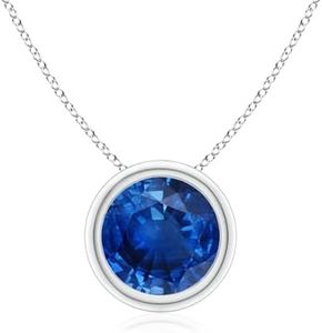 Angara Natural Blue Sapphire Solitaire Pendant for Women | Bezel-Set Round Blue Sapphire Solitaire Pendant in White Gold | September Birthday, Anniversary, Gemstone Jewelry Gift | AAA | 8mm