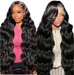 HOGU 200 Density Hd Lace Front Wigs Human Hair 13x6 Body Wave Lace Front Wigs Pre Plucked with Baby Hair Body Wave Human Hair Lace Frontal Wig for Black Women Natural Black 32 Inch