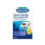 Dr.Beckmann Stain Devils Survival Kit Removes Over 40 Stubborn Stains Fast Acting - Tough Staines Removed In 3 Minutes 1 X Stain Devil - Cooking Oil & Fat Remover 1 X Stain Devil - Tea Red Wine Fruit And Juice Remover 1 X Stain Devil - Ball Point Ink And Felt Tip Remover -