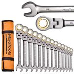 MoJoTools 23-Piece Flex-Head Ratcheting Combination Wrench Set-Includes 14PCS Metric 6-19mm Flex-Head Ratcheting Wrench Set,9PCS Allen Wrenches-72-Teeth,Cr-V Constructed,Nickel Plated,Organizer Bag