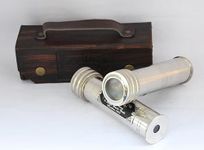 Royalmart Handmade Brass Kaleidoscope with Leather Box - Vintage Look - Antique Finish - Kaleidoscope for Kids Friends Family Children - 3D Mirror Lens (Silver Finish)