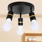 LTBLIGHT 3-Lights Track Lighting Fixtures, Rotatable Ceiling Light Kit, Flush Mount Black Track Lights with Round Plate Spotlights for Kitchen, Living Room, Hallway, E26 Base, Bulbs Not Included