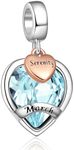 AMATOLOVE March Blue Birthstone Charms for Bracelets Rose Gold Heart Dangle Serenity Charm for Women Birthday Christmas Gifts