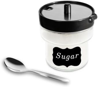 Aelga Glass Sugar Bowl with Flip Lid and Spoon for Coffee Bar Accessories, 6 OZ Sugar Container for Kitchen