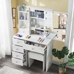 Makeup Vanity Desk with Mirror and Lights, Vanity Table with Lights 3 Models Settings, Vanity Desk with 5 Drawers, Shelves, Stool,Makeup Vanity for Bedroom, White (DF39)