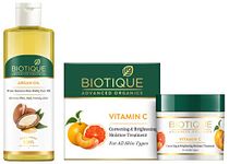 Biotique Argan Hair Oil from Morocco Non Sticky Hair Oil, 200 ml& Biotique Vitamin C Correcting and Brightening Non Greasy Face Cream for All Skin Types, 50g