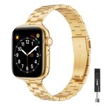 BesBand Thin Watch Bracelet Compatible with Apple Watch Band iwatch Bands 38mm 40mm 41mm 42mm 44mm 45mm 49mm Series 9 8 7 6 5 4 3 2 1 & SE Ultra Metal Stainless Steel Replacement Slim Strap for Women and Men