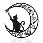 EUIOOVM Metal Wall Art Moon and Black Cat, Abstract Cat Wall Decoration, Modern Wall Art Decorations for Hallway Stairs Living Room Bedroom Office, 33 x 33cm