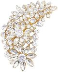 LAXPICOL Vintage Austrian Crystal Flower Leaf Bouquet Clusters Large Big Brooch Pin for Women Gold Tone (White-Gold)