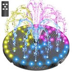 SZMP Remote Control Solar Fountain with Colorful 54 LED Lights, 2025 Upgrade 6W Solar Bird Bath Fountains with 4000mAh Battery, Solar Water Fountain Pump with 7 Nozzles for Garden Decor
