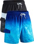 Men's 9" Quick Dry Swim Trunks with Mesh Lining and Cargo Pockets, Beach Shorts Bathing Suits, 2 Pack: Color Block/Tropical, X-Large