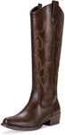 Jeossy Women's Whisky Red Brown Cowboy Boots Embroided Western Cowgirl Boots Square Toe Knee High Pull on Wide Calf Shoes with Inside Zipper Size 10 (DJY9809 whisky 10)