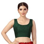 Studio Shringaar Women's Readymade Art Silk Sleeveless Saree Blouse (Bottle Green, 34)